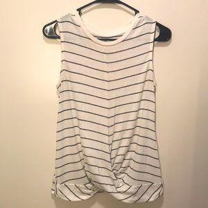 White and Black Striped Muscle Shirt with Folds